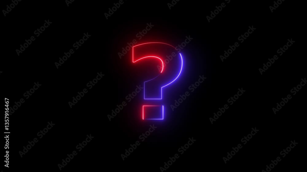 Poster question mark sign animation. neon icon colored digital big question rotating. cyberspace questions 