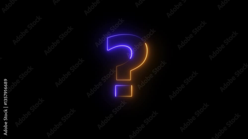 Poster question mark sign animation. neon colored digital big question rotating. cyberspace questions askin