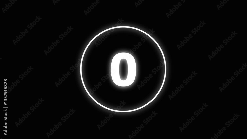 Poster circle countdown timer five second animation from 05 to 0 seconds on transparent background with alp
