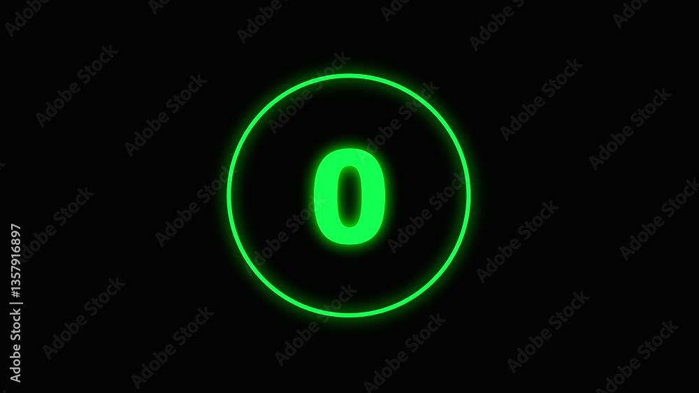 Poster circle countdown timer five second animation from 05 to 0 seconds on transparent background with alp