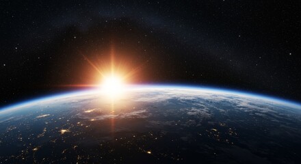 Obraz premium Sunrise over Earth from Space with Stars in Background 