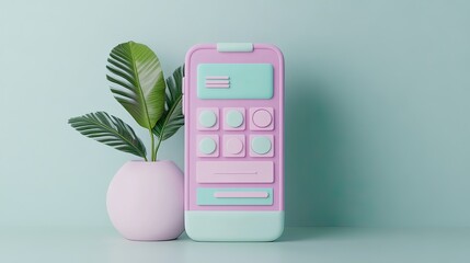 Colorful smartphone design with plant minimalist studio 3d render trendy aesthetic