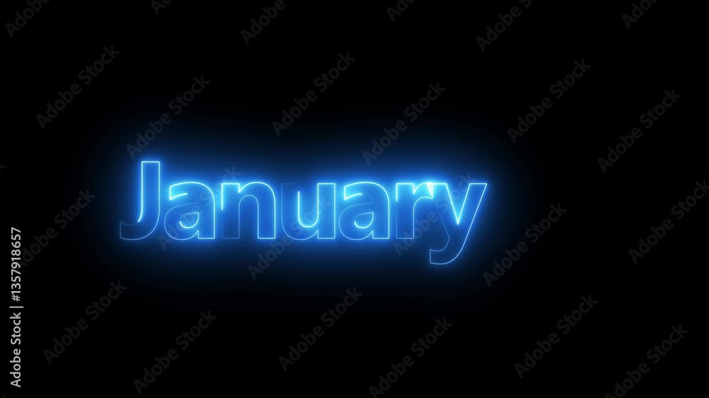 Poster animation of glowing neon shine month name january text icon animation . neon glow signs in seamless