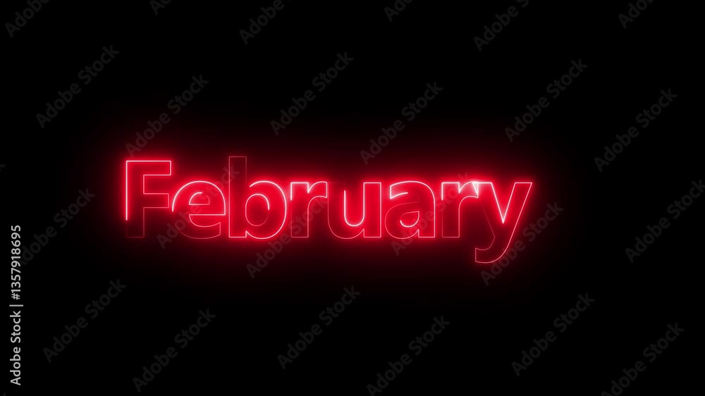 Poster animation of glowing neon shine month name february text icon animation . neon glow signs in seamles