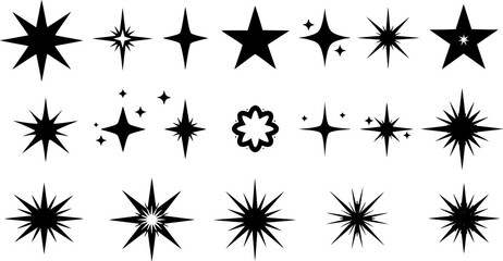 Sparkle Shine Star Black flat silhouette ,retro Star vector icon
