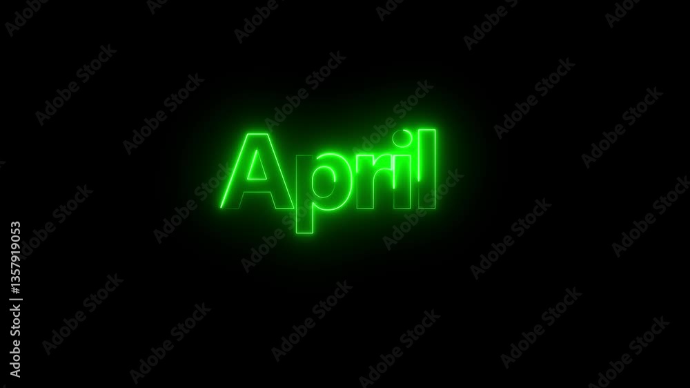 Poster animation of glowing neon shine month name april text icon animation . neon glow signs in seamless l
