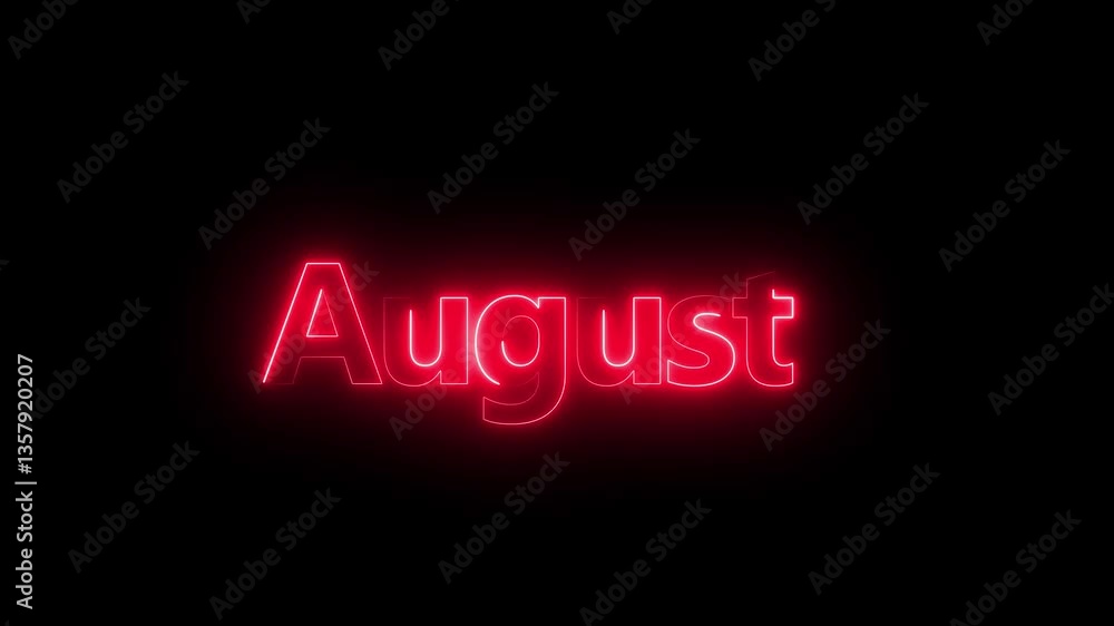 Poster animation of glowing neon shine month name august text icon animation . neon glow signs in seamless 