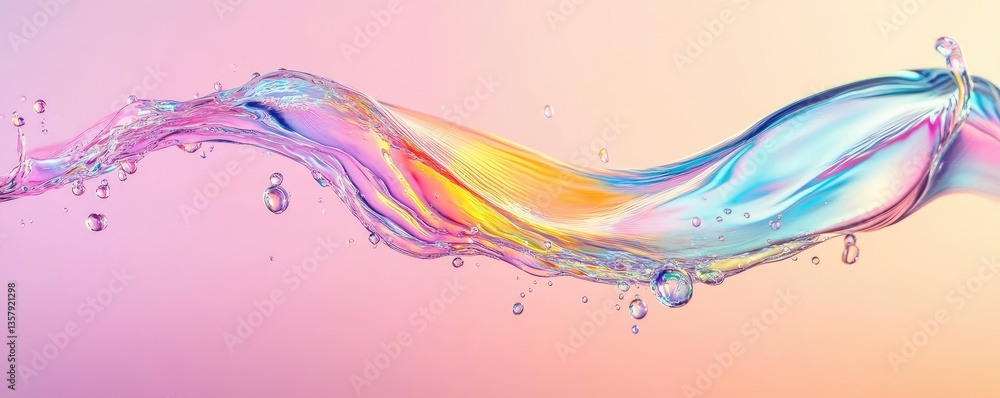 Wall mural an iridescent fluid abstract image with vibrant colors in a smooth, flowing style on a soft gradient