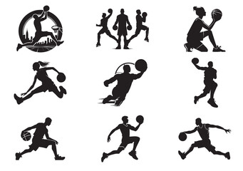 Basketball player silhouette vector Set