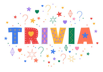 Trivia word. Trivia night announcement poster. Vintage styled. Questions team game for intelligent people. Vector illustration