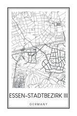 Obraz premium Hand drawn printable downtown road map poster of borough ESSEN-STADTBEZIRK III of the German city of ESSEN on solid white background with city name