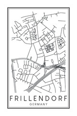 Hand drawn printable downtown road map poster of borough ESSEN-FRILLENDORF of the German city of ESSEN on solid white background with city name