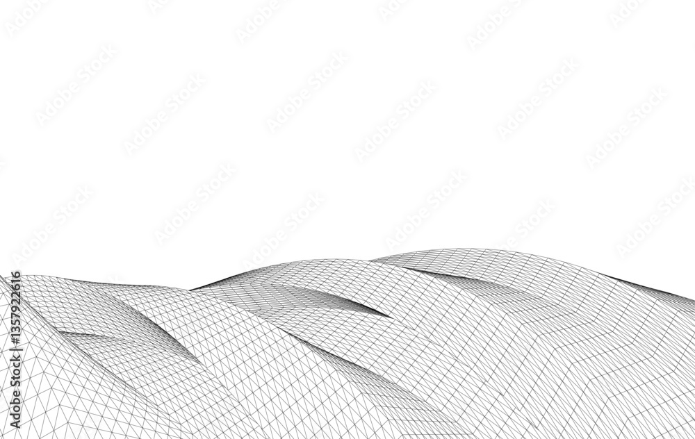 Poster abstract wireframe flow - dynamic curved mesh lines - vector illustration
