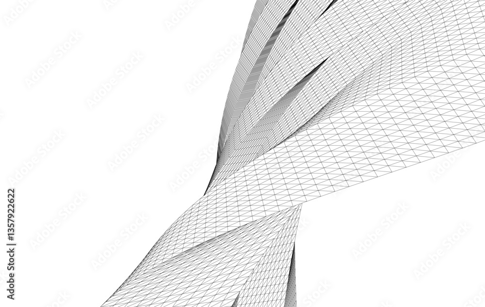 Poster abstract wireframe flow - dynamic curved mesh lines - vector illustration