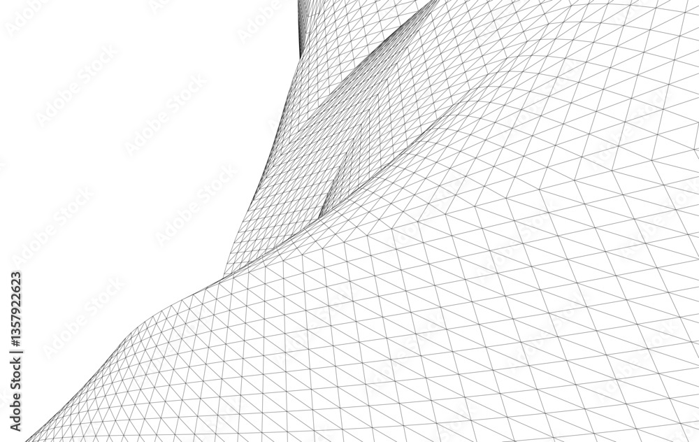 Poster abstract wireframe flow - dynamic curved mesh lines - vector illustration