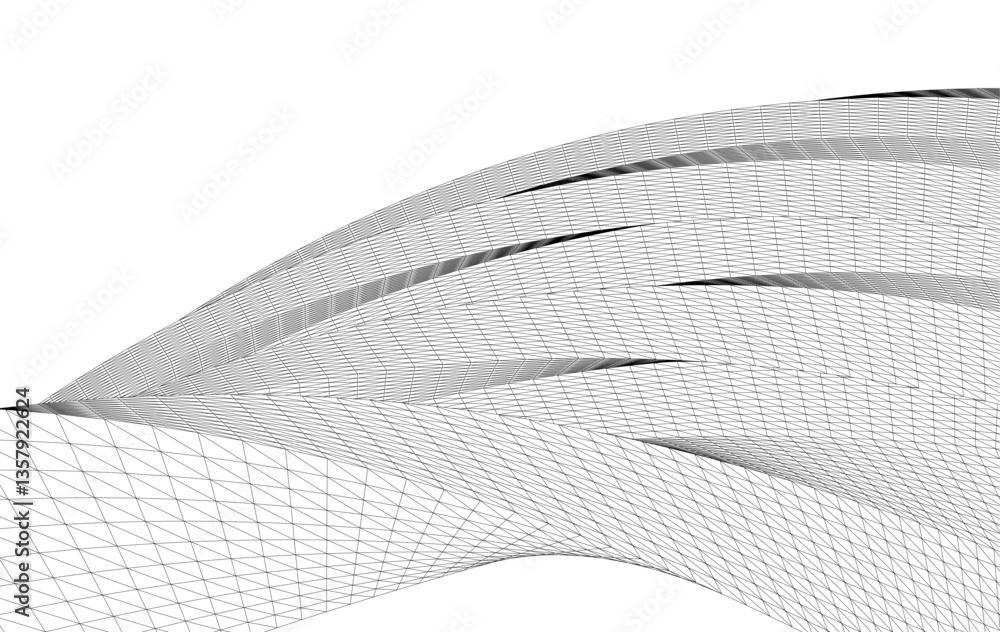 Poster abstract wireframe flow - dynamic curved mesh lines - vector illustration