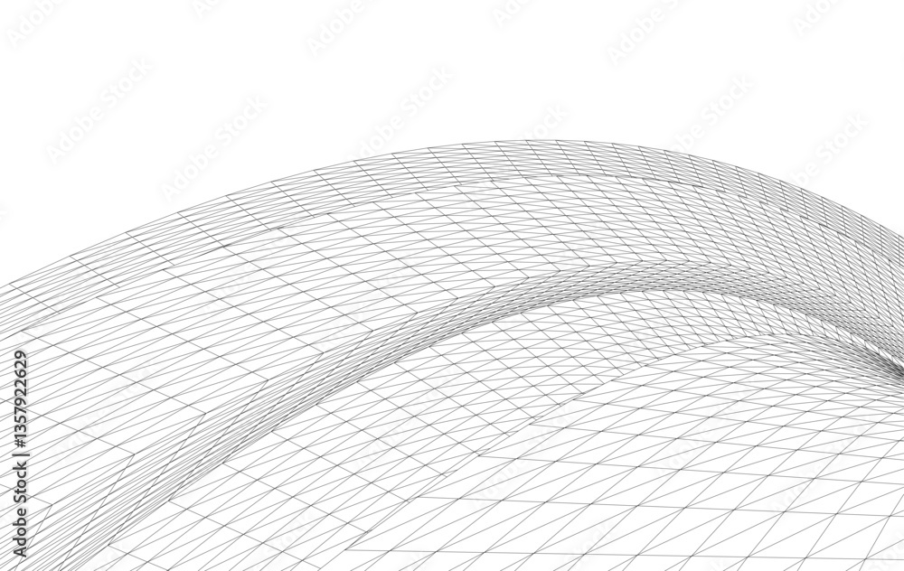 Poster abstract wireframe flow - dynamic curved mesh lines - vector illustration