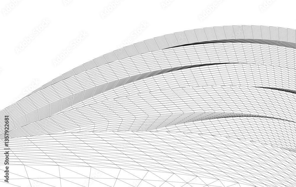 Poster abstract wireframe flow - dynamic curved mesh lines - vector illustration