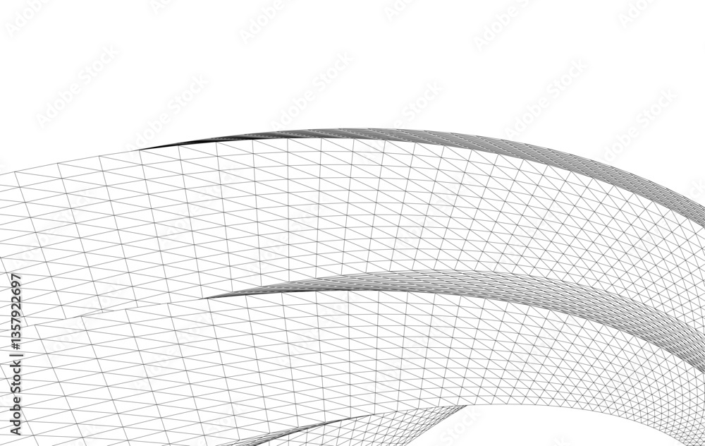 Poster abstract wireframe flow - dynamic curved mesh lines - vector illustration