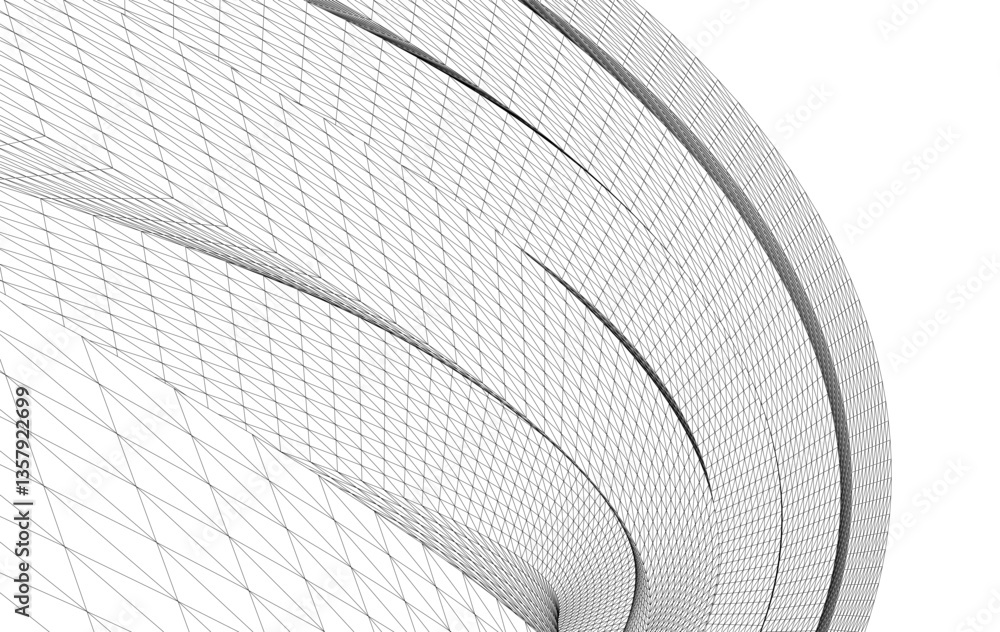 Poster abstract wireframe flow - dynamic curved mesh lines - vector illustration