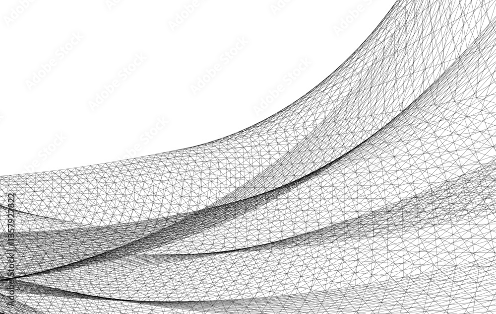 Poster abstract wireframe flow - dynamic curved mesh lines - vector illustration