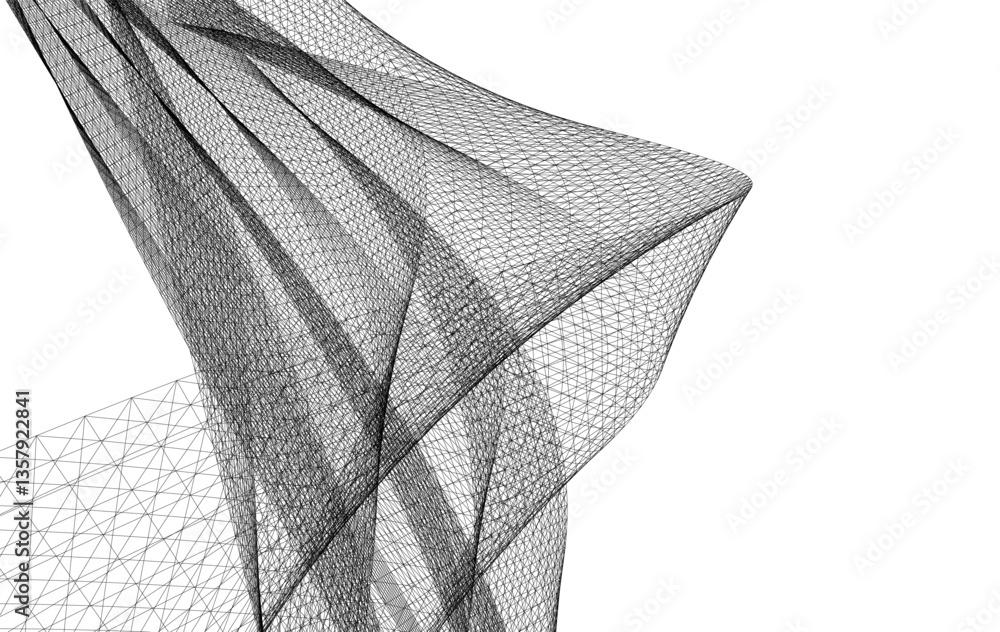 Poster abstract wireframe flow - dynamic curved mesh lines - vector illustration