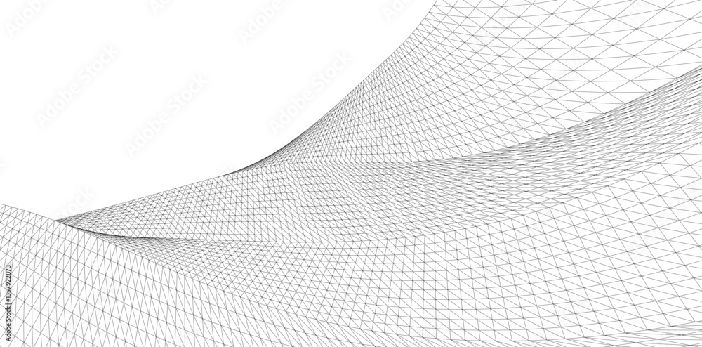 Poster abstract wireframe flow - dynamic curved mesh lines - vector illustration