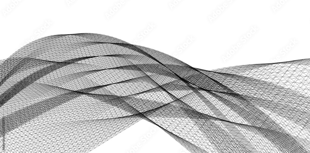 Poster abstract wireframe flow - dynamic curved mesh lines - vector illustration