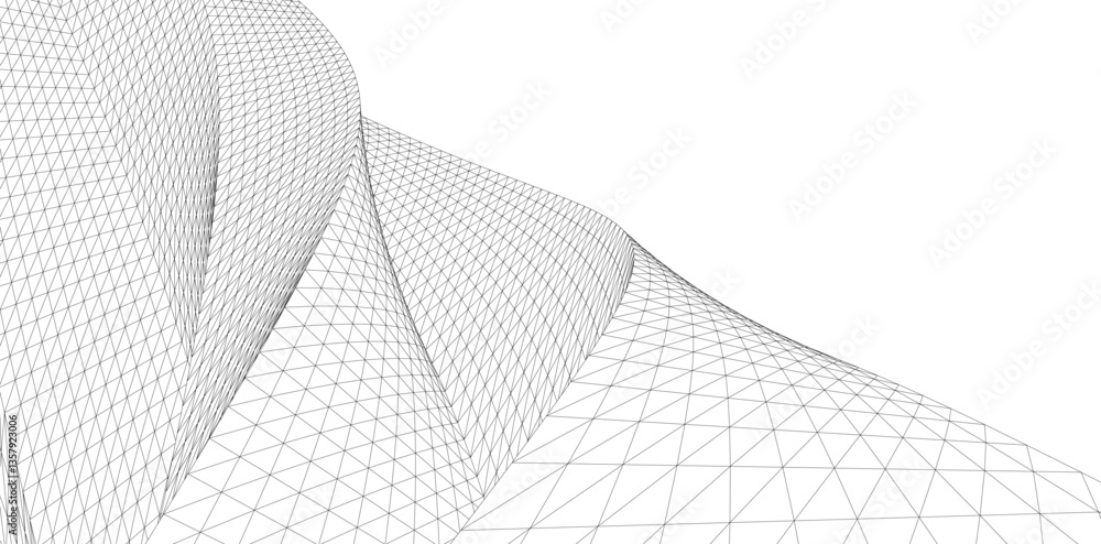 Poster abstract wireframe flow - dynamic curved mesh lines - vector illustration