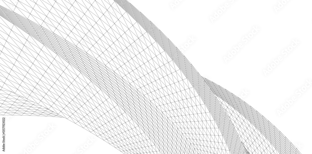 Poster abstract wireframe flow - dynamic curved mesh lines - vector illustration