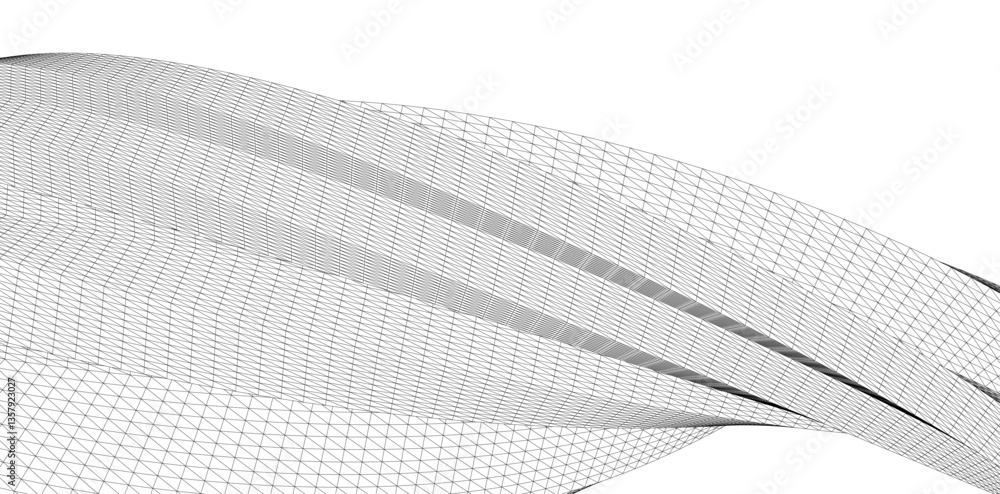 Poster abstract wireframe flow - dynamic curved mesh lines - vector illustration