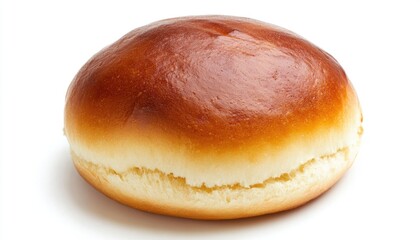 A close-up view of a bun on a white surface, ideal for food or bakery related uses