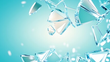 Obraz premium Shattered Glass Fragments Falling on Blue Background