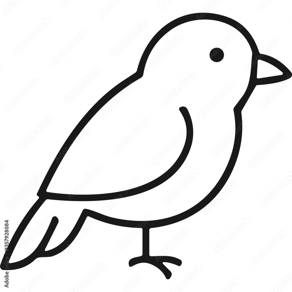 Poster bird outline drawing of a small bird with simple lines and minimalist design of bird sitting profile