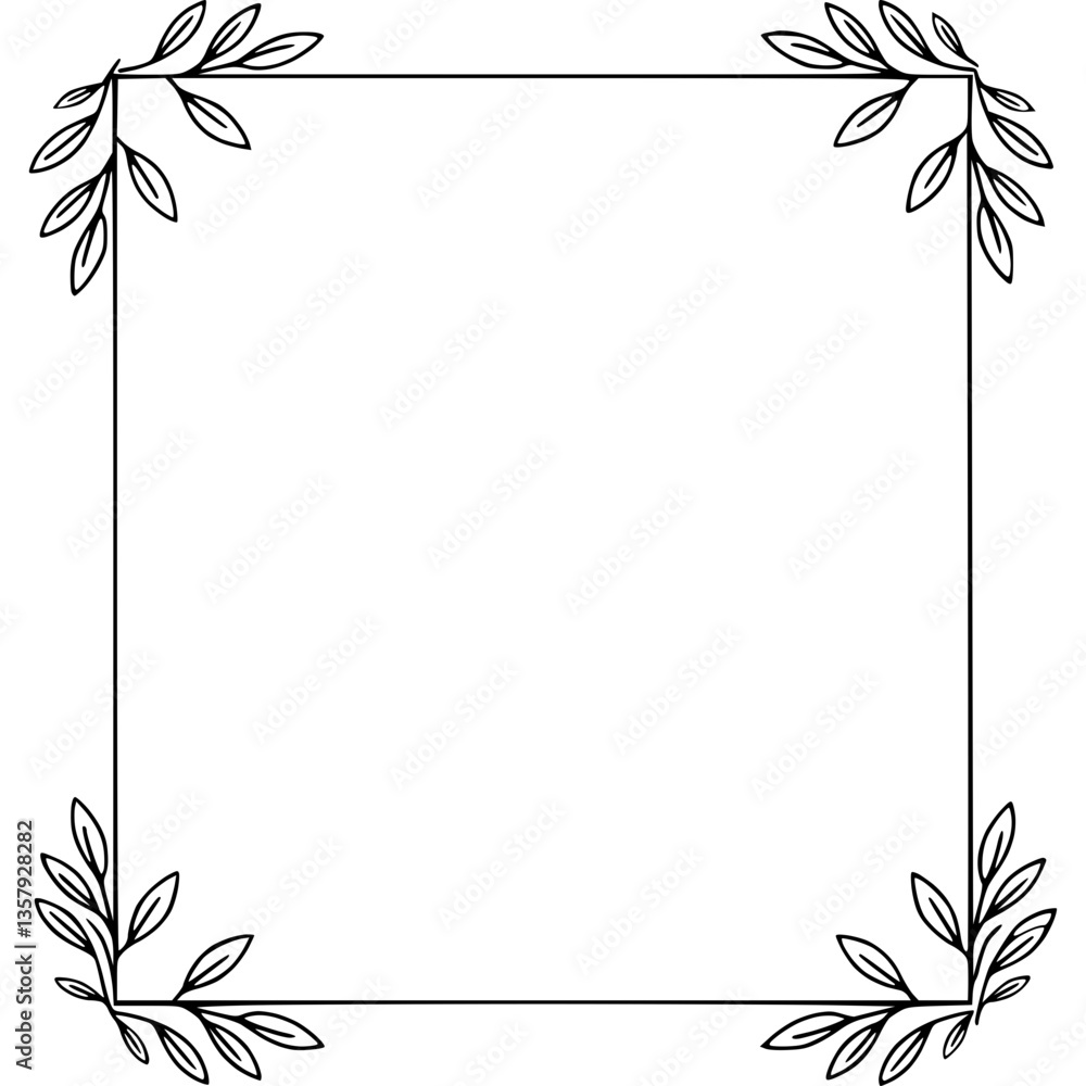 Poster frame with leaf border decorative frame with leaves in the corners of square frame for decoration an