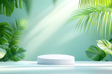 Obraz premium White Platform Displayed Amidst Lush Tropical Foliage