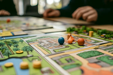 Engaging tabletop game session with friends at home for entertainment