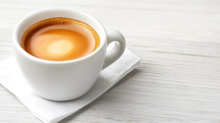 Obraz premium A white cup of espresso sits on a napkin