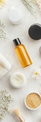 Various skin care products displayed on a table, perfect for promoting cosmetics or beauty products