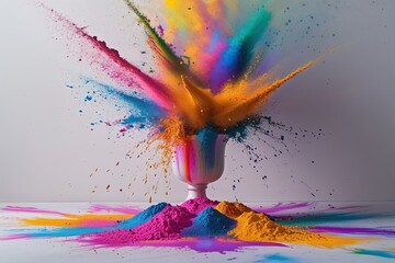 Obraz premium Colorful Burst of Holi Powder on White Background