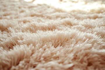 Close-up of a soft and fluffy beige carpet
