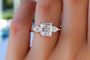 Radiant Rose Gold Three Stone Diamond Ring