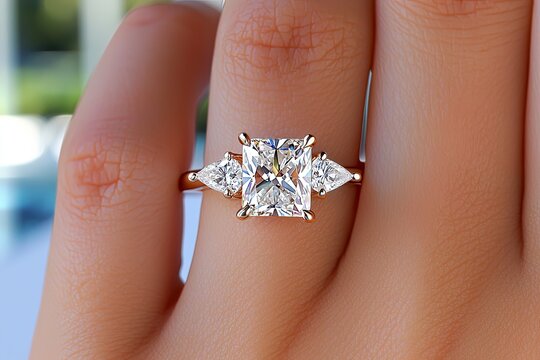 Radiant Rose Gold Three Stone Diamond Ring