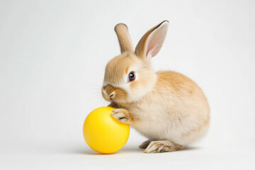 Easter bunny rabbit with egg on gray background 