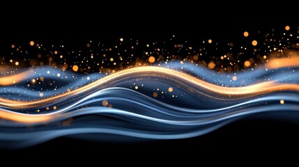 Abstract Blue And Gold Wavy Light Trails With Sparkles