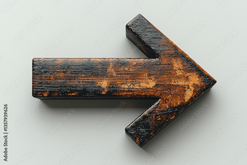 Poster wooden arrow pointing right with a rustic finish in neutral lighting