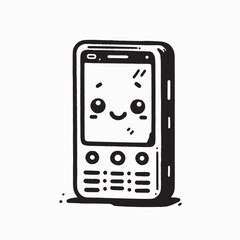 Cute Retro Phone Character Illustration in Black and White