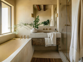 Rustic Bathroom with Natural Light and Organic Decor Elements