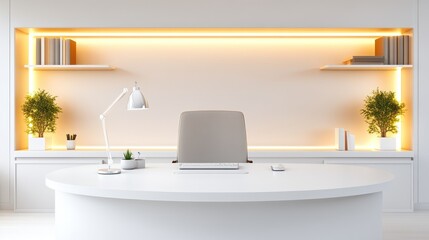 Modern minimalist office workspace with integrated lighting