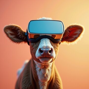 a cow wearing virtual reality glasses